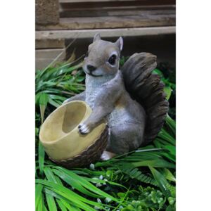 Hnedá dekoračná veverička s miskou 23cm
