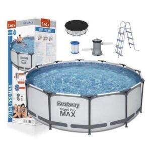 BESTWAY Steel Pro Frame rodinný bezén 366 x 100 cm + kartušová filtrácia a schodíky 56418