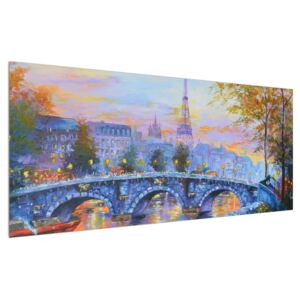 Obraz maľovanej krajiny s Eiffelovou vežou (120x50 cm)