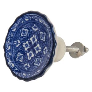 Keramická úchytka s modro-bielymi ornamentmi - Ø 5 cm