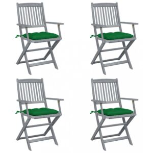 Skladacia záhradná stolička s poduškami 4 ks akácie Dekorhome Zelená
