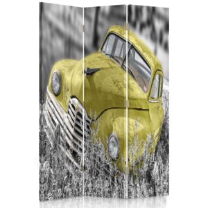 CARO Paraván - Yellow Car In The Grass | trojdielny | obojstranný 110x150 cm