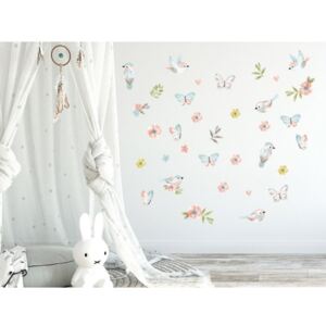 PASTELOWE LOVE Dekorácia na stenu ANIMALS Birds - Vtáčiky s motýlikmi - hnedá