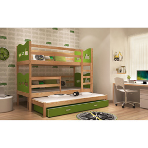 Fox 3 poschodová posteľ s prístelkou 190x80 zelená