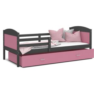 Detská posteľ so zásuvkou MATTEO - 160x80 cm - ružovo-šedá