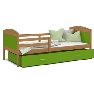 Detská posteľ so zásuvkou MATTEO - 190x80 cm - zelená / jelša