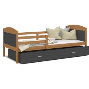 Detská posteľ so zásuvkou MATTEO - 160x80 cm - sivá / jelša