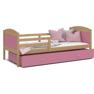 Detská posteľ so zásuvkou MATTEO - 160x80 cm - ružová / borovica