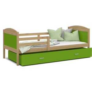 Detská posteľ so zásuvkou MATTEO - 160x80 cm - zelená / borovica