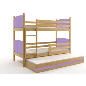 Poschodová posteľ s prístelkou TAMI 3 - 190x80cm - BOROVICA - FIALOVÁ