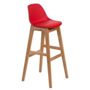 Barová stolička Norden wood, červené sedátko