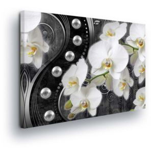 Obraz na plátne - Flowers with Pearls in Black 100x75 cm