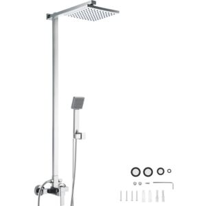Tectake 402679 sprchový systém so sprchovou hlavicou - šedá, 48.50 cm x 108.50 cm x cm