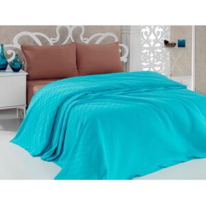 Tyrkysový bavlnený ľahký pléd cez posteľ Taduro, 200 × 240 cm