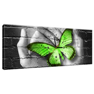 Obraz s hodinami Zelený motýľ v dlaniach 100x40cm ZP2362A_1I