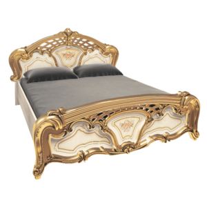 Manželská posteľ REGINA + rošt + matrac COMFORT, 160x200, radica béžová/zlatá