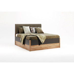 Manželská posteľ ROMANO + rošt + matrac DE LUX, 160x200, dub Kraft/sivá