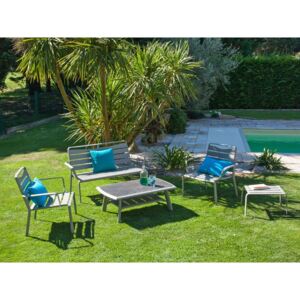 Súprava sivého záhradnýho stolíka, kresiel, lavíc a podnožky Ezeis Spring Lounge