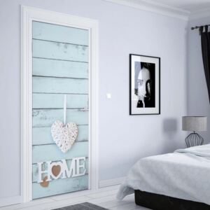 GLIX Fototapeta na dvere - Vintage Chic "Home" Painted Wooden Planks Texture Light Blue