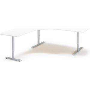 Výškovo nastaviteľný stôl Adeptus, ľavý, 2000x1800 mm, laminát biela/šedá