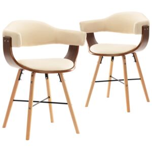 Jedálenské stoličky 2 ks, krémové, umelá koža a ohýbané drevo