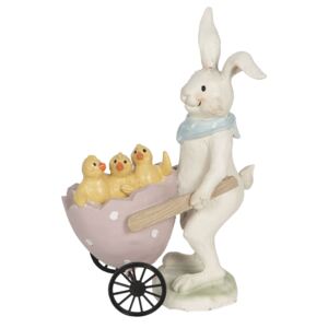 Dekorácia králik s vozíkom a kuriatkami - 11 * 6 * 15 cm