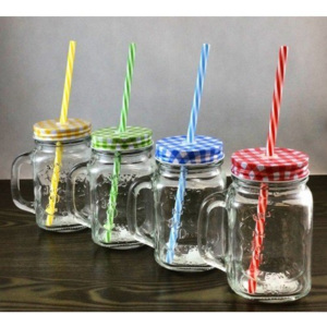 Retro smoothie pohár so slamkou 480ml Sada 4ks