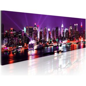 Obraz na plátne - Purple sky over New York 120x40 cm