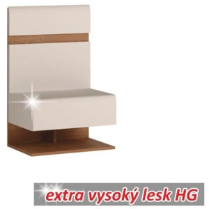 Nočný stolík, biela extra vysoký lesk HG/dub sonoma tmavý truflový, LYNATET TYP 95 | TEMPO KONDELA