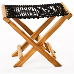 Čierna skladacia stolička z teakového dreva a výpletom z povrazu Simla Lay