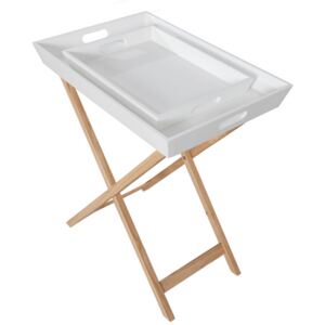 Servírovací stolík s dvomi snímateľnými táckami, biela/prírodná, NORGE