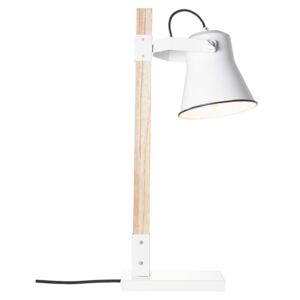 Stolná lampa Plow, biela, svetlé drevo