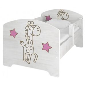 NELLYS Detská posteľ Žirafka STAR ružová vo farbe nórskej borovice + matrac zadarmo