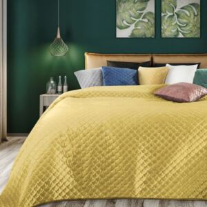 Obojstranná žltá prikrývka na posteľ s módným prešívaním Žltá