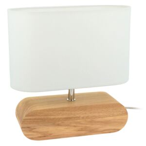 Stolná lampa Cassy, dubové drevo, biele látkové