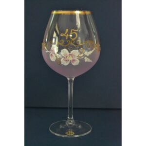 Výročný pohár na 45. narodeniny - NA VÍNO - ružový (v. 23 cm)