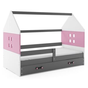 Dětská postel MIDO 1 color + matrace + rošt ZDARMA, 80x160, grafit, růžová