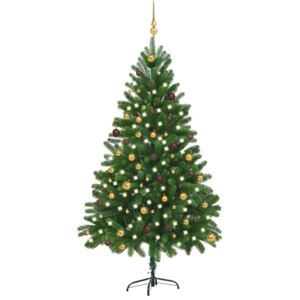 Umelý vianočný stromček s LED a súpravou gulí 210 cm zelený