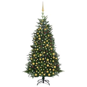 Umelý vianočný stromček s LED a súpravou gulí 210 cm zelený PVC a PE