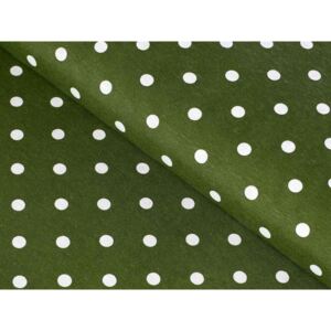 Dekoračná látka Leona LN-023 Biele bodky na olivovo zelenom - šírka 140 cm