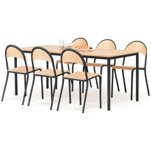 Jedálenská zostava: stôl 1800x800 mm + 6 stoličiek, buk/čierna