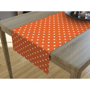 Goldea dekoračný behúň na stôl loneta - vzor biele bodky na oranžovom 35x160 cm