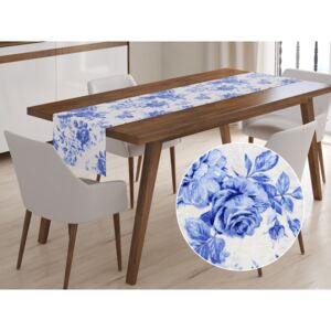 Dekoračný behúň na stôl Leona LN-070 Modré ruže na režnom 20x120 cm