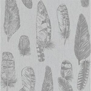 Vliesové tapety na stenu Scandinja 6467-15, rozměr 10,05 m x 0,53 cm, perie sivé na sivom podklade, Erismann