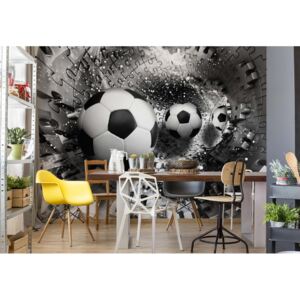 Fototapeta GLIX - 3D Footballs Puzzle Tunnel Silver + lepidlo ZADARMO Vliesová tapeta - 208x146 cm