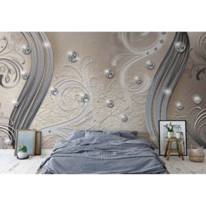 Fototapeta - Ornamental Silver And Beige Swirl Design Vliesová tapeta - 416x254 cm