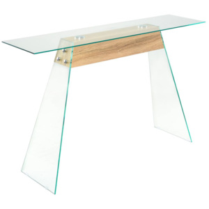 Prístavný stolík, MDF a sklo, 120x30x76 cm, dubová farba
