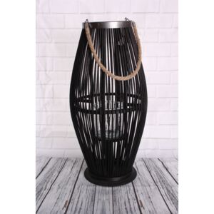 Bambusový lampáš so sklom - čierny (29x59x29 cm) - moderný štýl