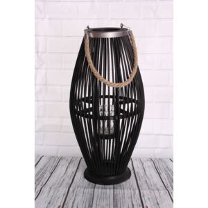 Bambusový lampáš so sklom - čierny (24x49x24 cm) - moderný štýl