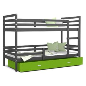 Detská poschodová posteľ RACEK B, color+rošt+matrac ZDARMA, 184x80, šedý/zelený